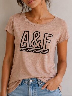 Vintage Abercrombie & Fitch A&F Graphic Logo Tee - Peach Pink (XS)